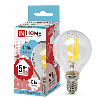 Лампа светодиодная филамент InHome Deco G45 Шар CL Е14 220В 5Вт 450Лм 4000К 45х76мм картинка 